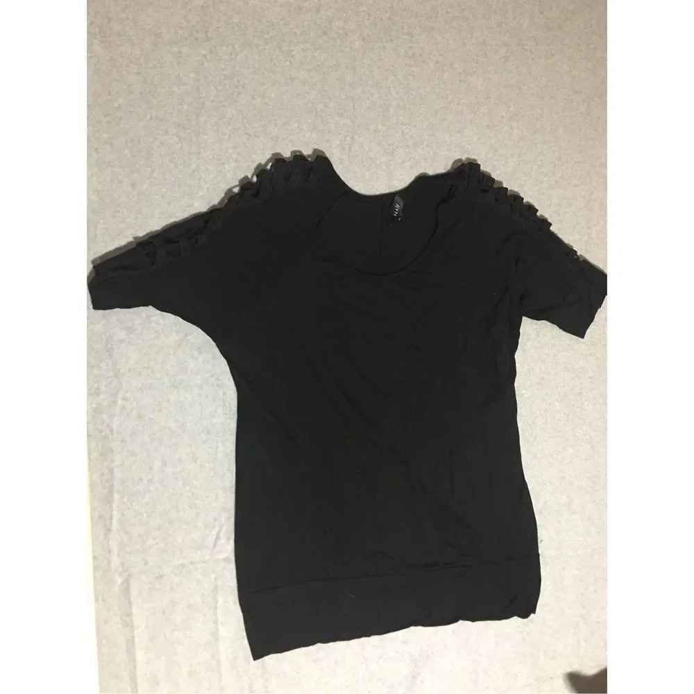 Womens Naif Blouse Size 2X Black Sleeve Cutout Career Wear Casual Top